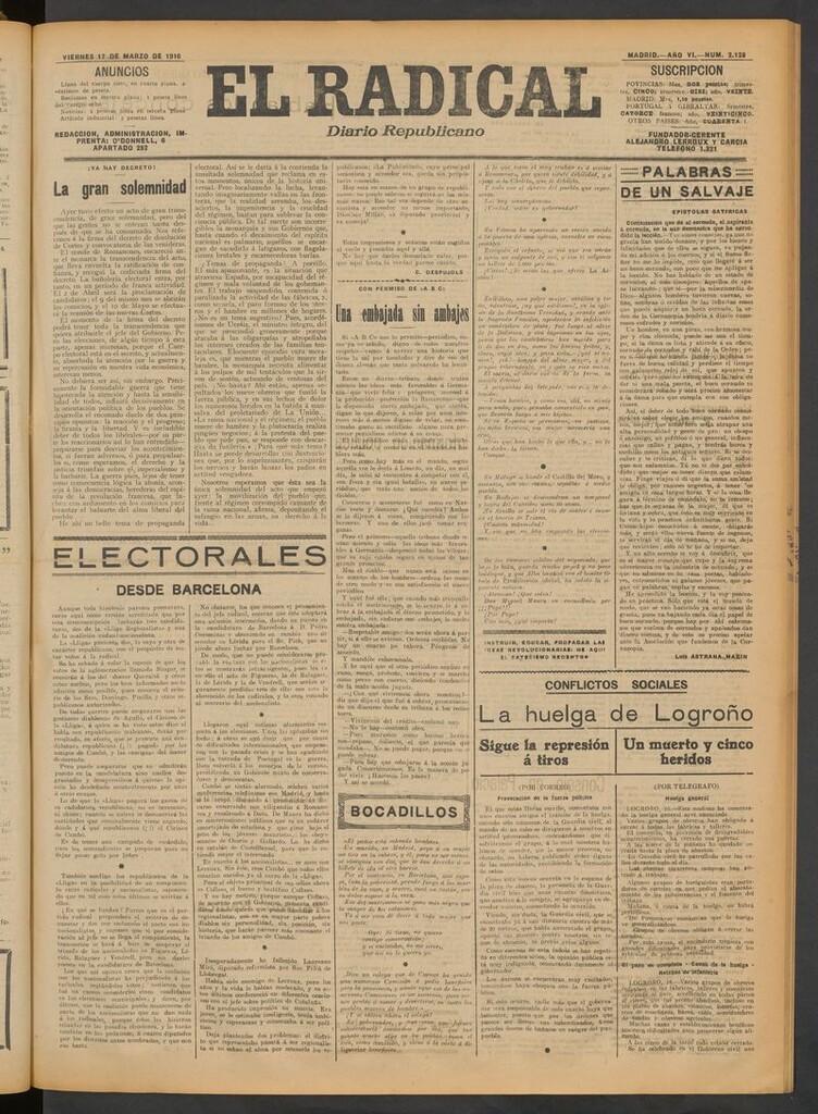 Miniatura de El Radical: diario republicano del 17 de marzo de 1916