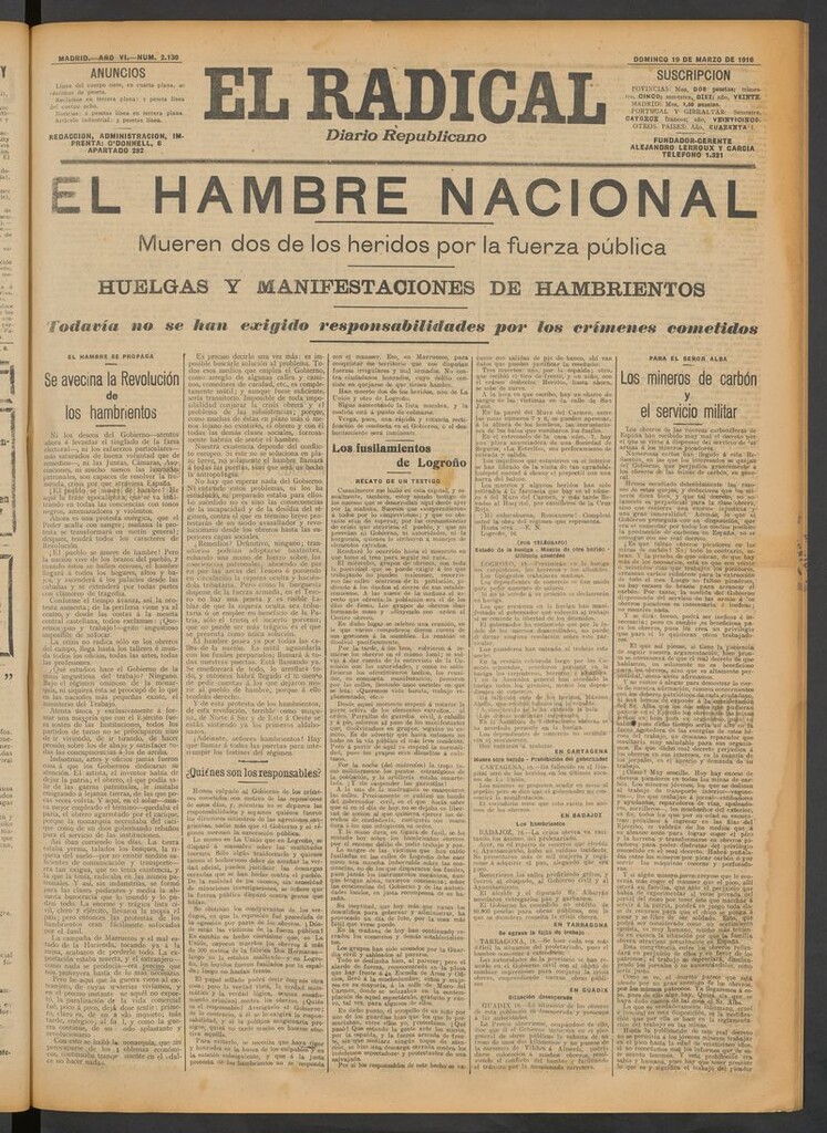 Miniatura de El Radical: diario republicano del 19 de marzo de 1916