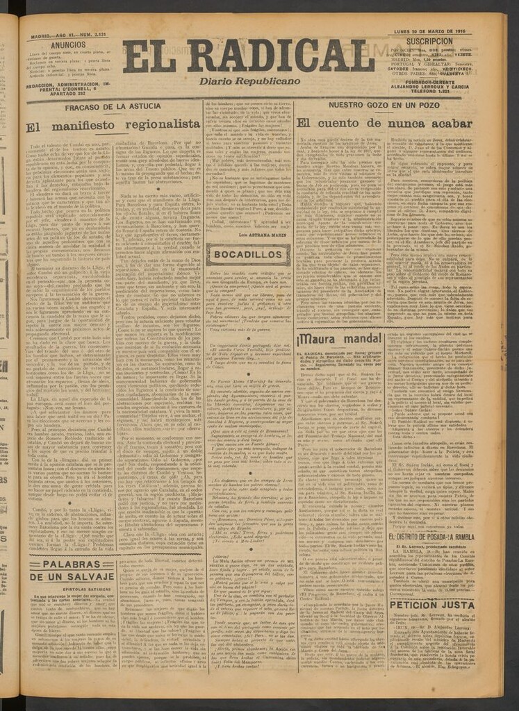 Miniatura de El Radical: diario republicano del 20 de marzo de 1916