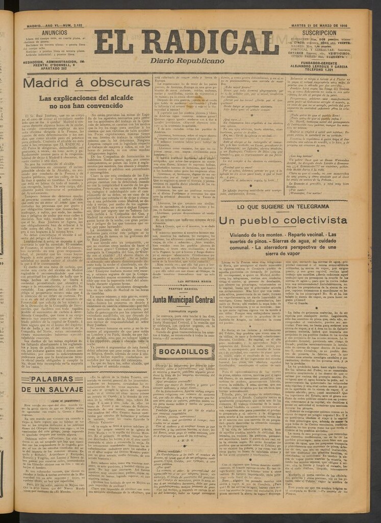 Miniatura de El Radical: diario republicano del 21 de marzo de 1916