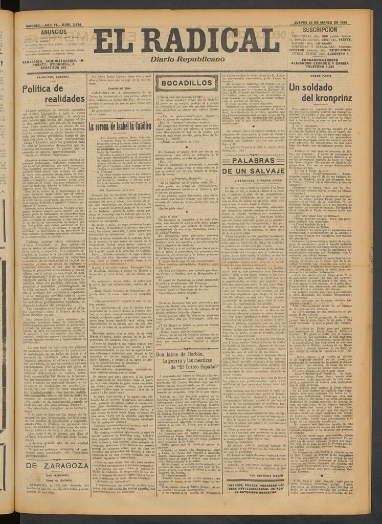 Miniatura de El Radical: diario republicano del 23 de marzo de 1916