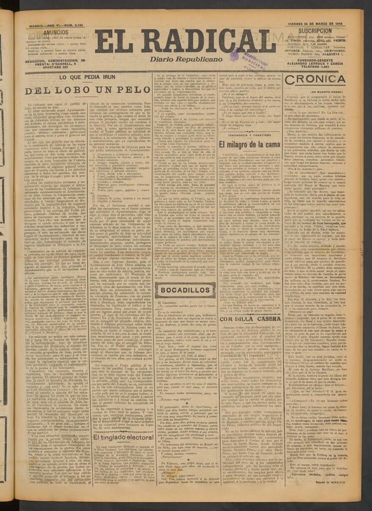 Miniatura de El Radical: diario republicano del 24 de marzo de 1916