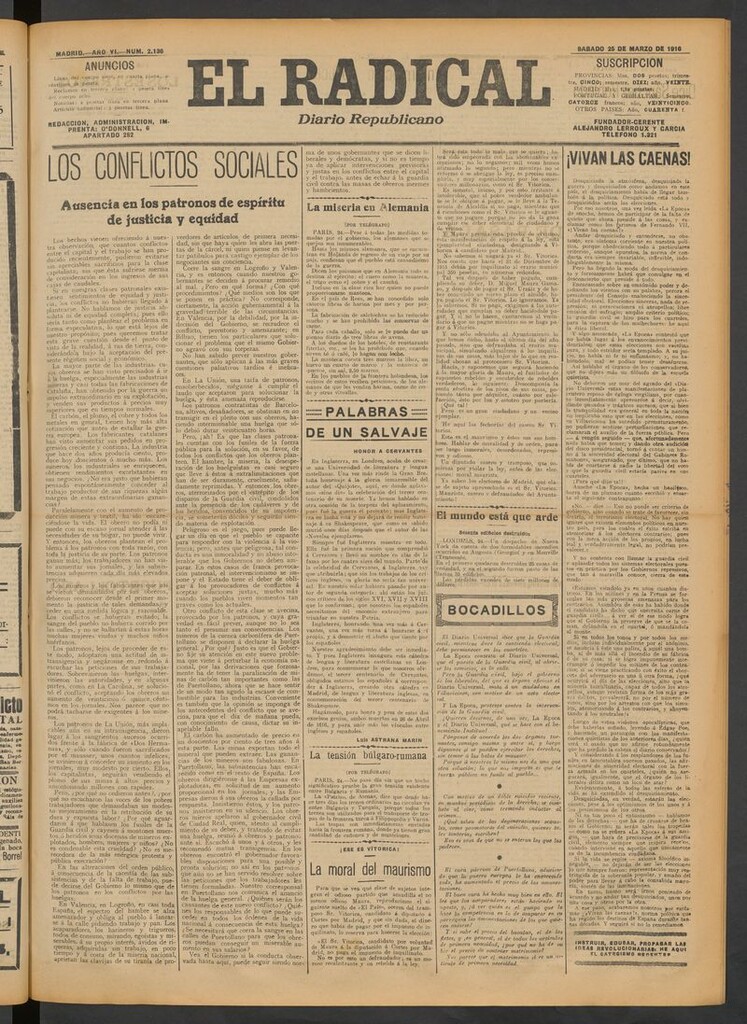 Miniatura de El Radical: diario republicano del 25 de marzo de 1916