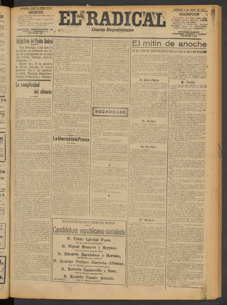 Miniatura de El Radical: diario republicano del 2 de abril de 1916