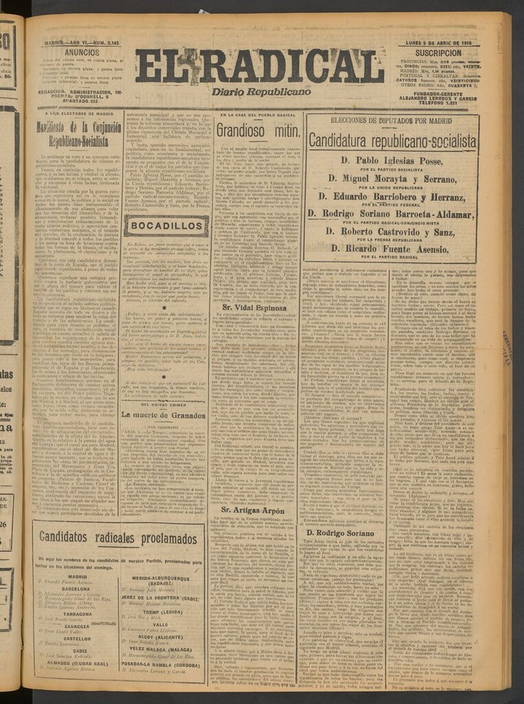 Miniatura de El Radical: diario republicano del 3 de abril de 1916