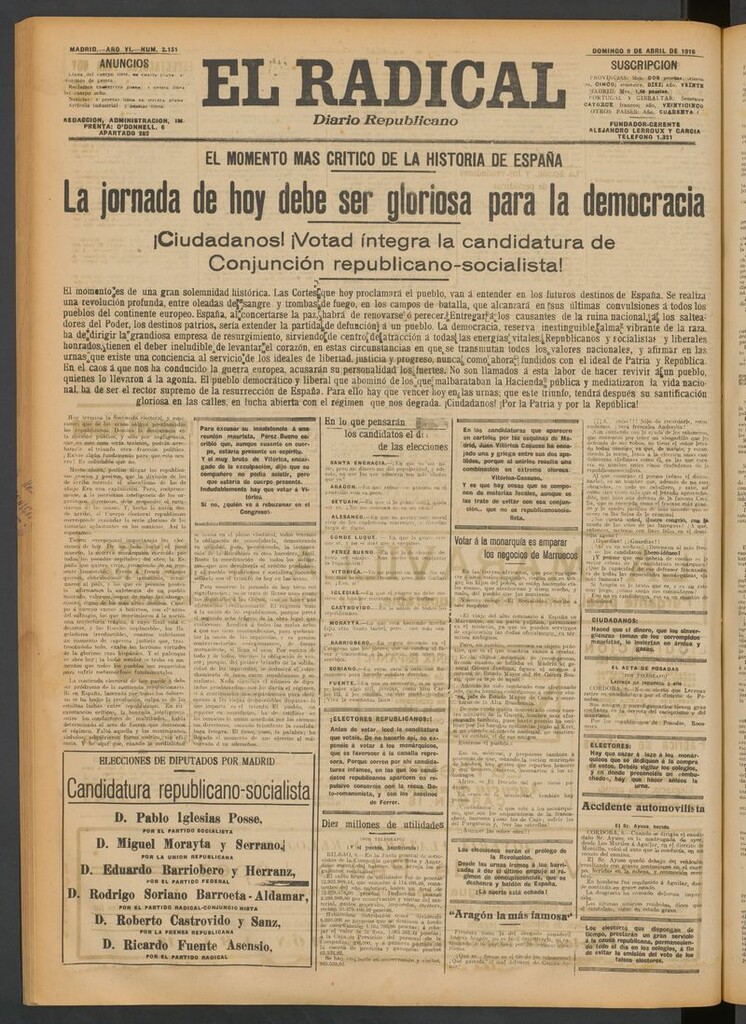 Miniatura de El Radical: diario republicano del 9 de abril de 1916