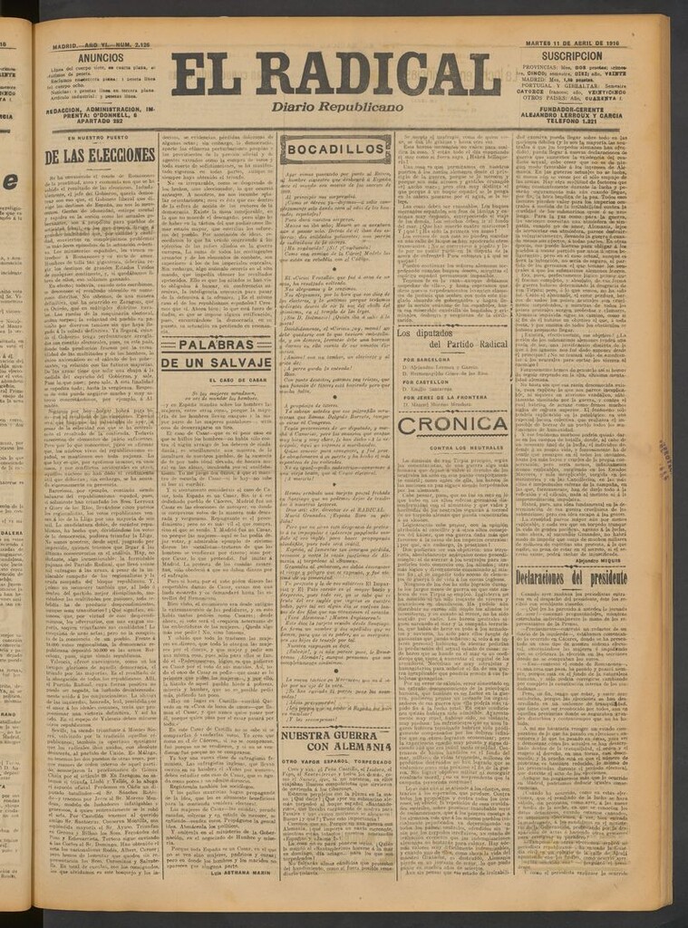 Miniatura de El Radical: diario republicano del 11 de abril de 1916