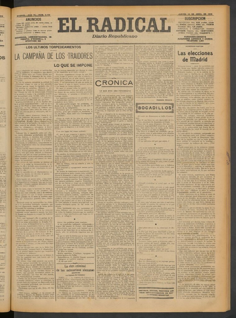 Miniatura de El Radical: diario republicano del 13 de abril de 1916