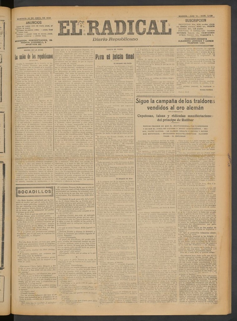 Miniatura de El Radical: diario republicano del 16 de abril de 1916