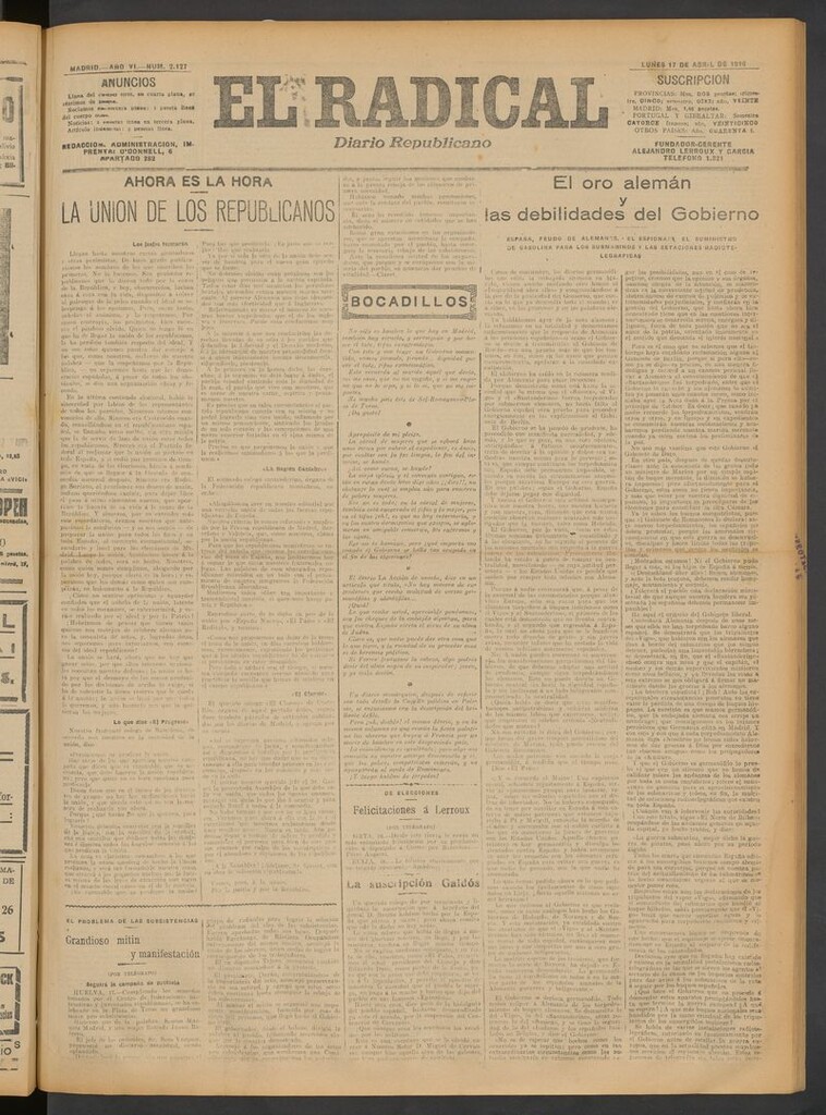 Miniatura de El Radical: diario republicano del 17 de abril de 1916