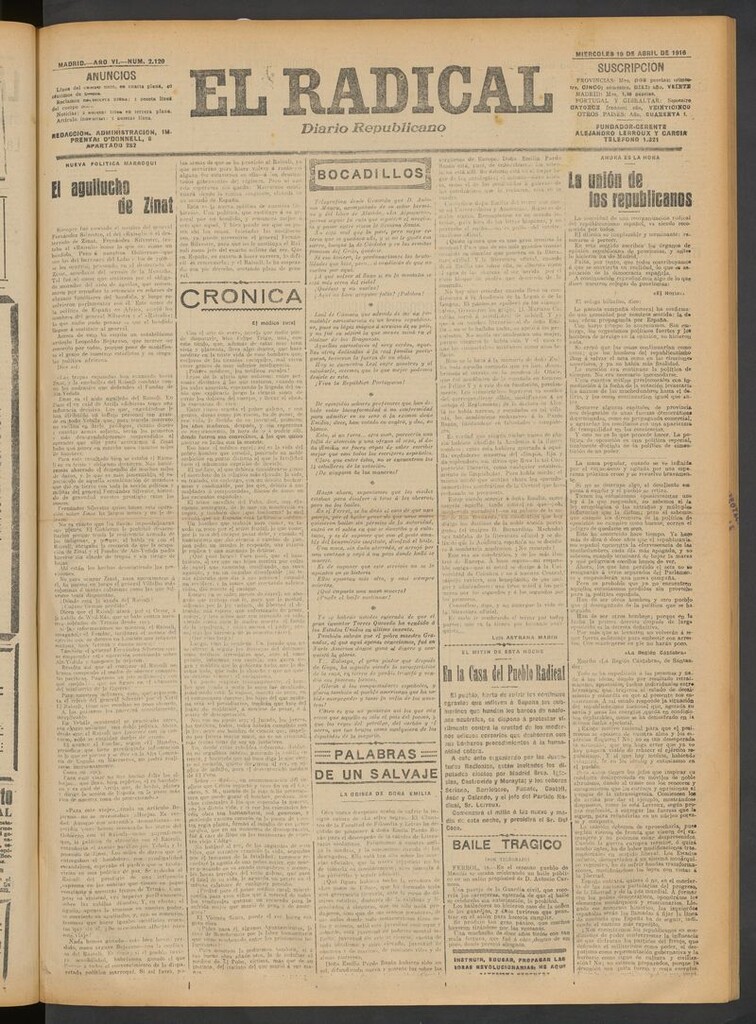 Miniatura de El Radical: diario republicano del 19 de abril de 1916