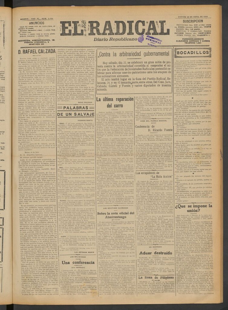 Miniatura de El Radical: diario republicano del 22 de abril de 1916