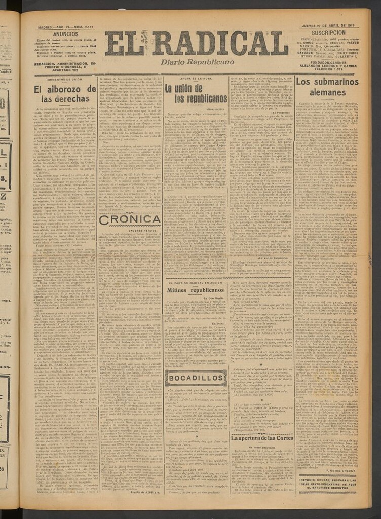 Miniatura de El Radical: diario republicano del 27 de abril de 1916