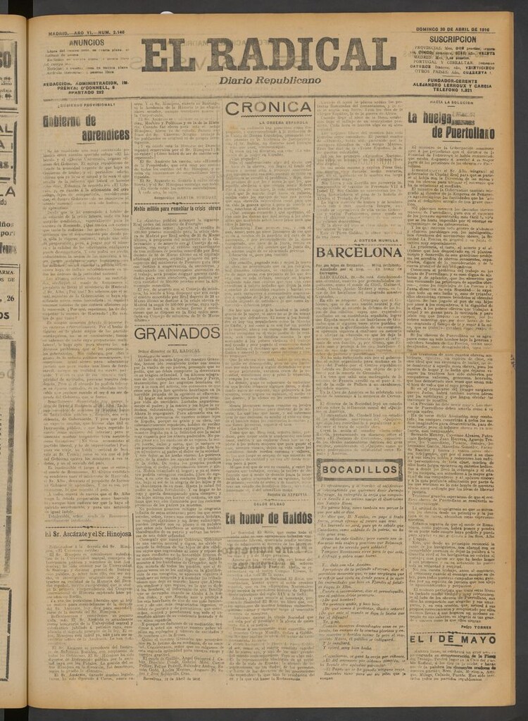 Miniatura de El Radical: diario republicano del 30 de abril de 1916