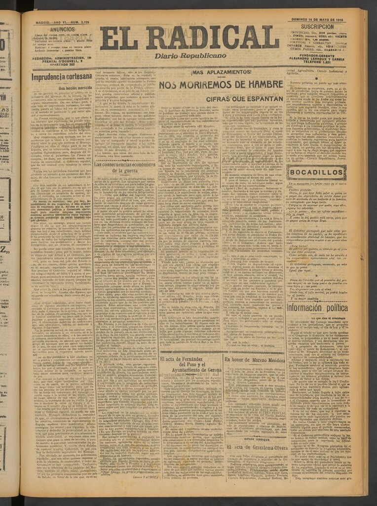 Miniatura de El Radical: diario republicano del 14 de mayo de 1916