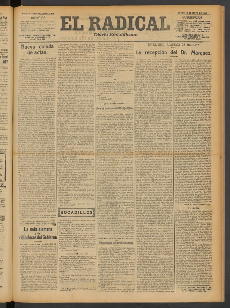 Miniatura de El Radical: diario republicano del 15 de mayo de 1916