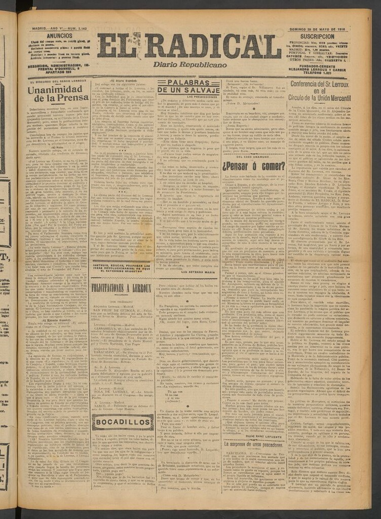 Miniatura de El Radical: diario republicano del 28 de mayo de 1916