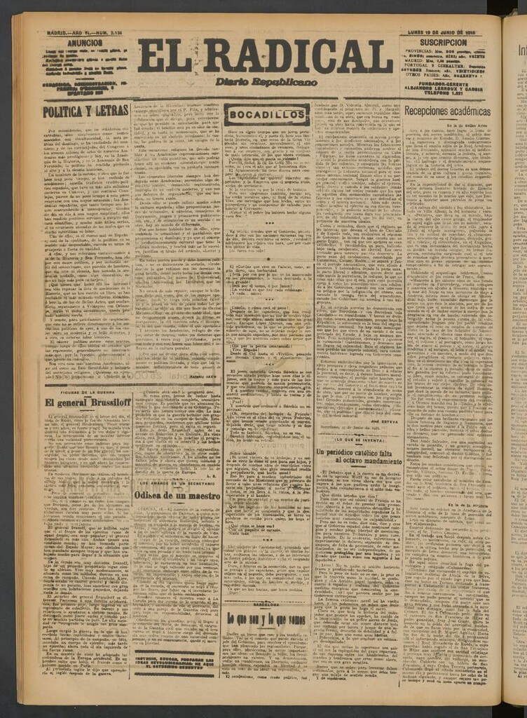 Miniatura de El Radical: diario republicano del 19 de junio de 1916