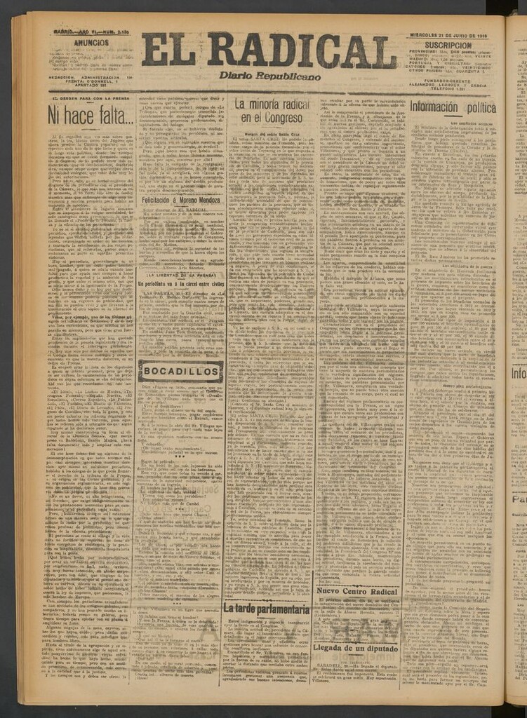 Miniatura de El Radical: diario republicano del 21 de junio de 1916