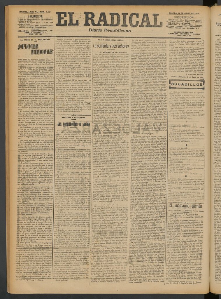 Miniatura de El Radical: diario republicano del 24 de julio [sic] de 1916