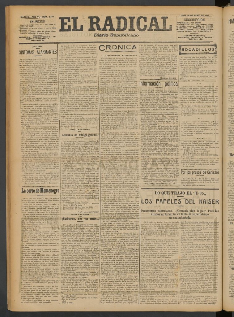 Miniatura de El Radical: diario republicano del 26 de junio de 1916