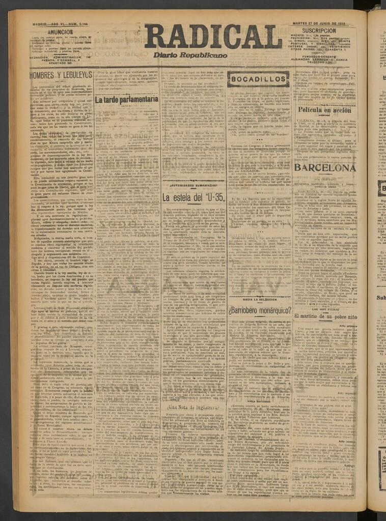 Miniatura de El Radical: diario republicano del 27 de junio de 1916