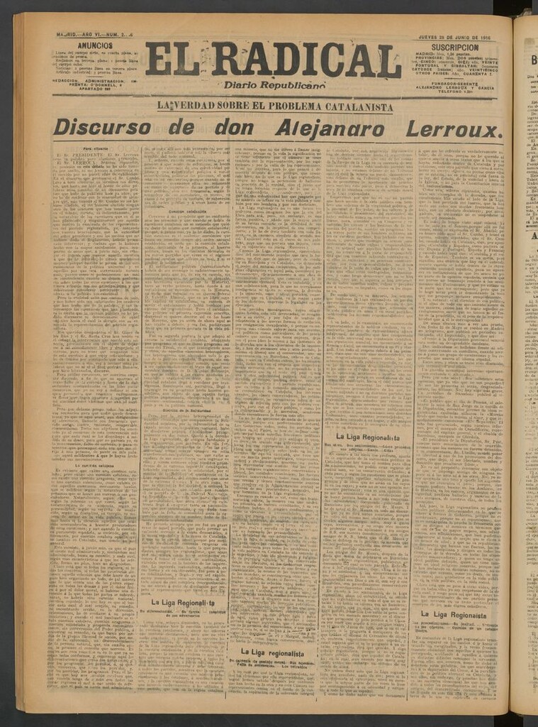 Miniatura de El Radical: diario republicano del 29 de junio de 1916