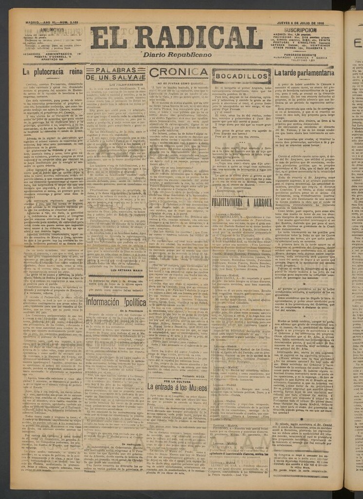 Miniatura de El Radical: diario republicano del 6 de julio de 1916