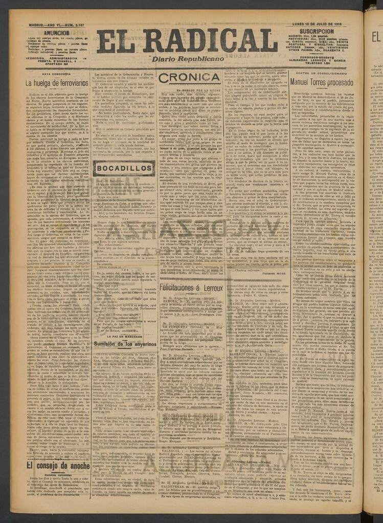 Miniatura de El Radical: diario republicano del 10 de julio de 1916