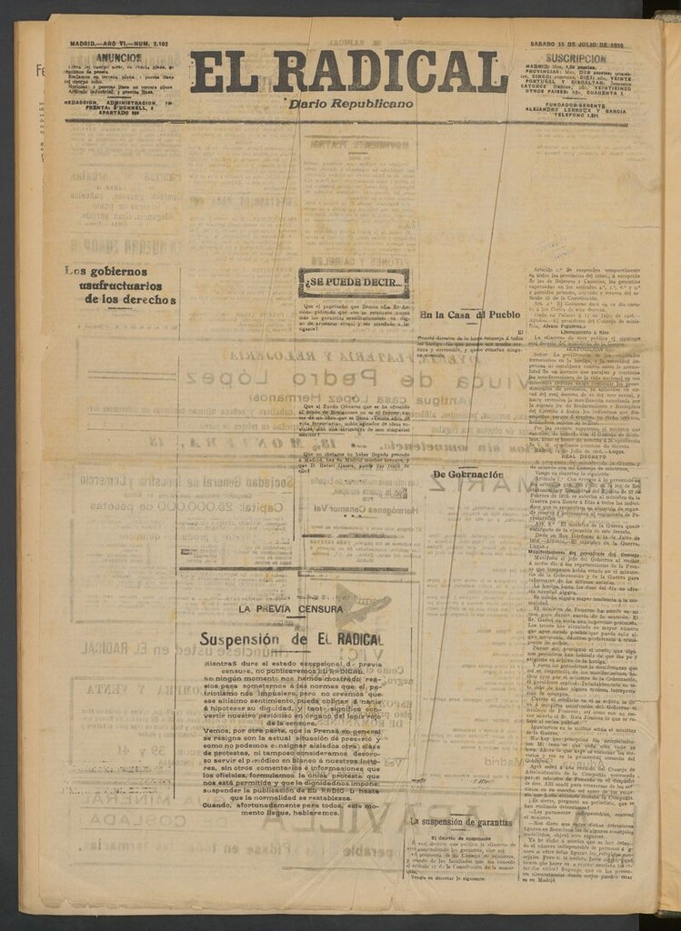 Miniatura de El Radical: diario republicano del 15 de julio de 1916
