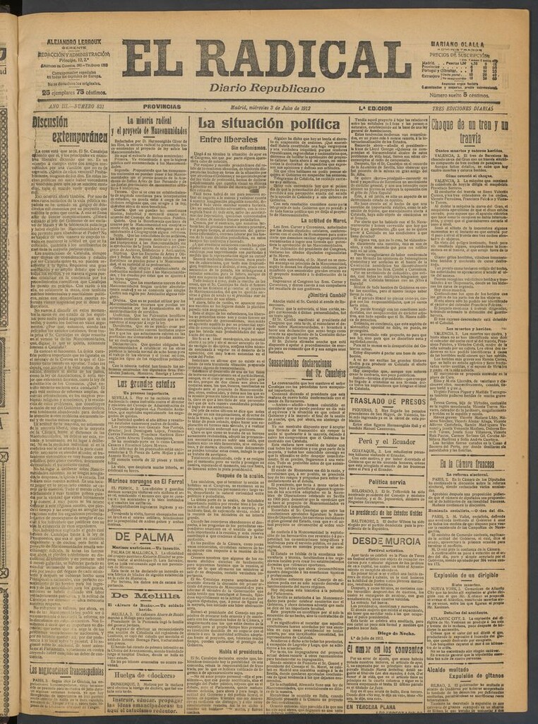 Miniatura de El Radical: diario republicano del 3 de julio de 1912