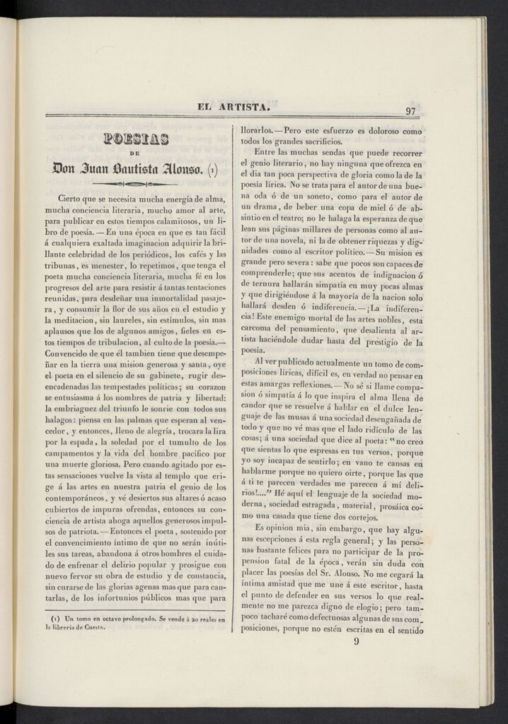 Miniatura de El artista: periódico semanal de artes, literatura, historia de 1835, tomo I, nº 9