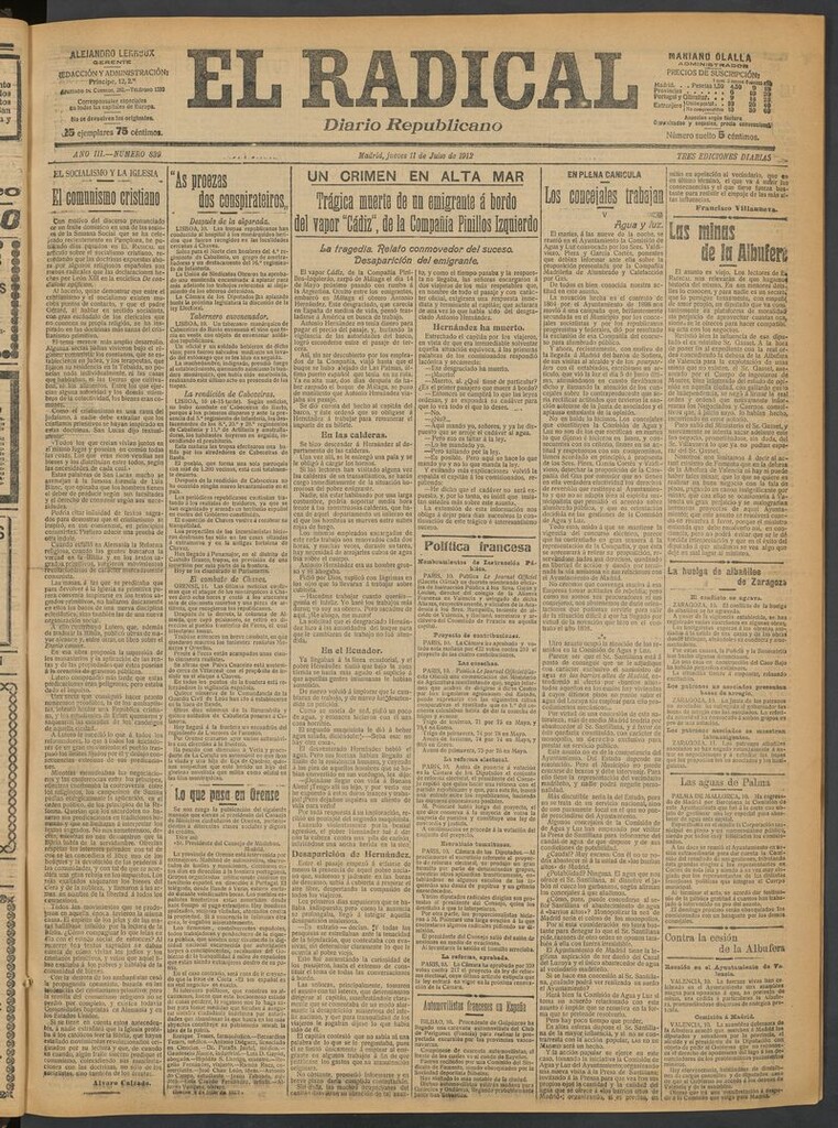 Miniatura de El Radical: diario republicano del 11 de julio de 1912