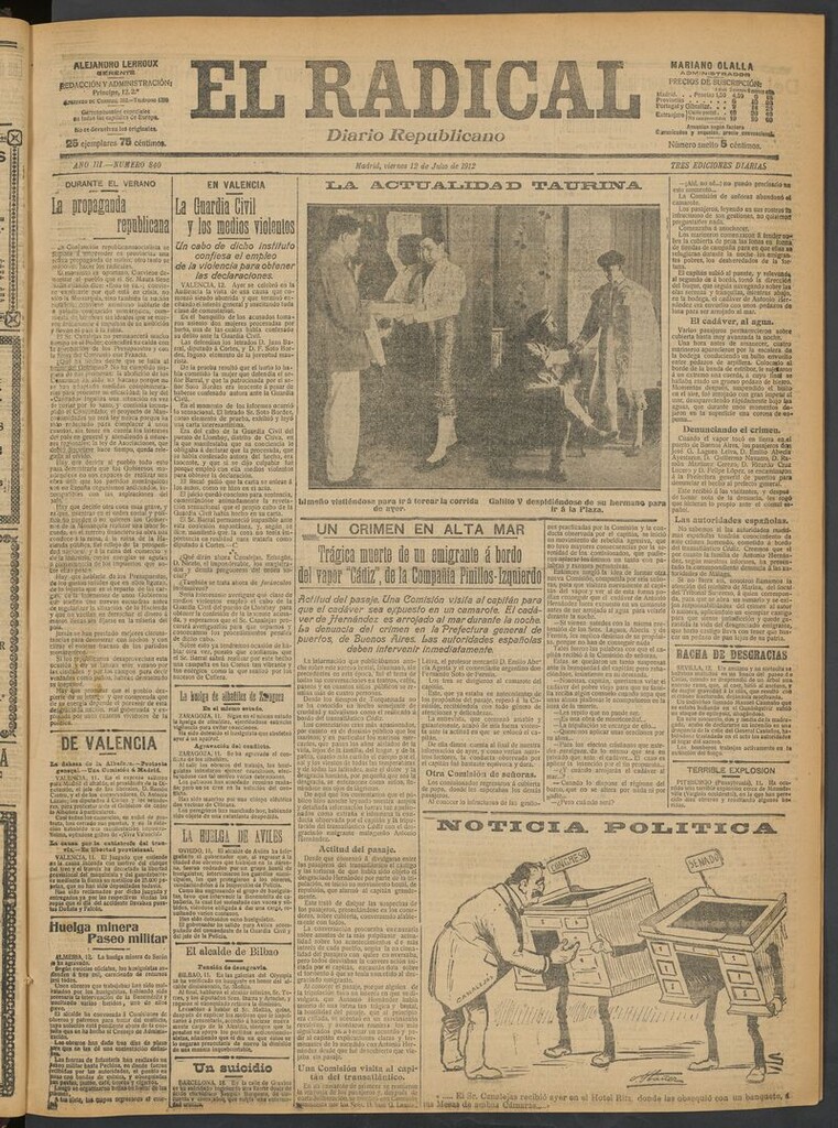 Miniatura de El Radical: diario republicano del 12 de julio de 1912