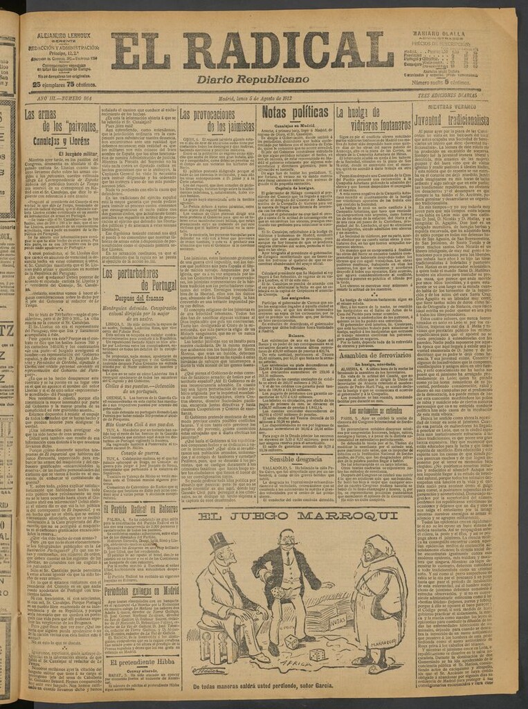 Miniatura de El Radical: diario republicano del 5 de agosto de 1912