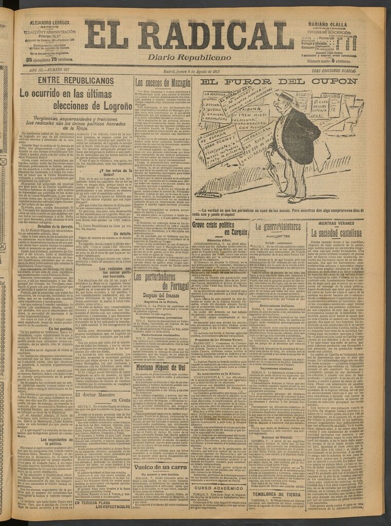 Miniatura de El Radical: diario republicano del 8 de agosto de 1912