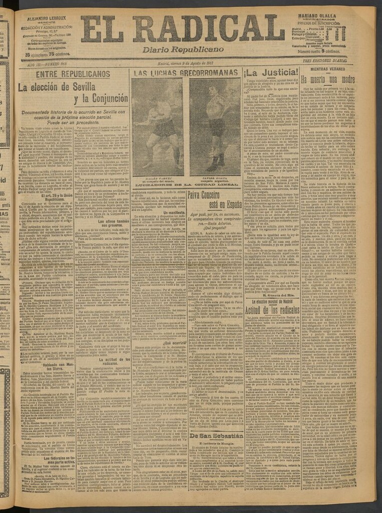 Miniatura de El Radical: diario republicano del 9 de agosto de 1912
