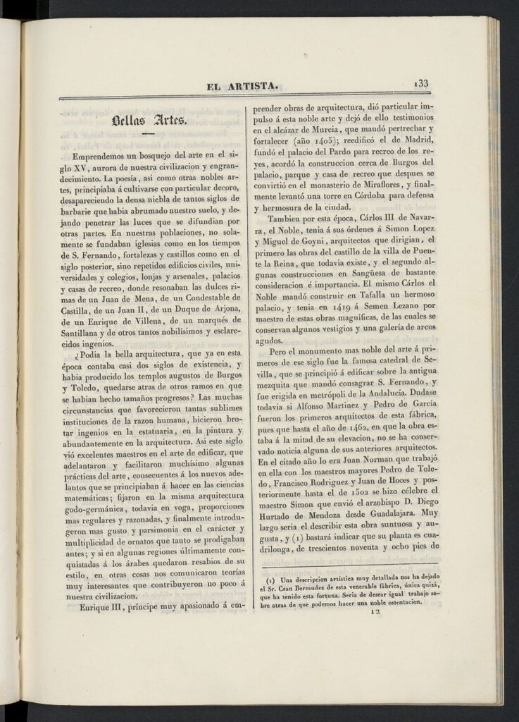 Miniatura de El artista: periódico semanal de artes, literatura, historia de 1835, tomo I, nº 12