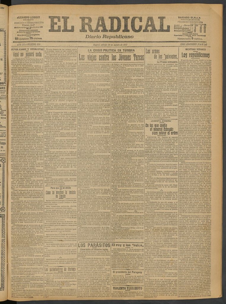 Miniatura de El Radical: diario republicano del 10 de agosto de 1912