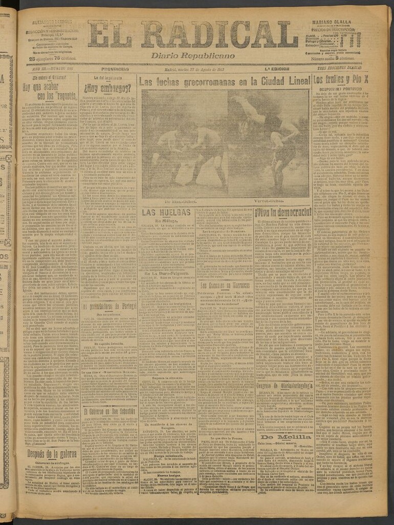 Miniatura de El Radical: diario republicano del 27 de agosto de 1912