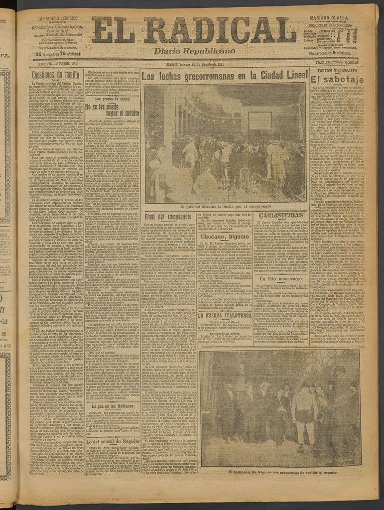Miniatura de El Radical: diario republicano del 30 de agosto de 1912