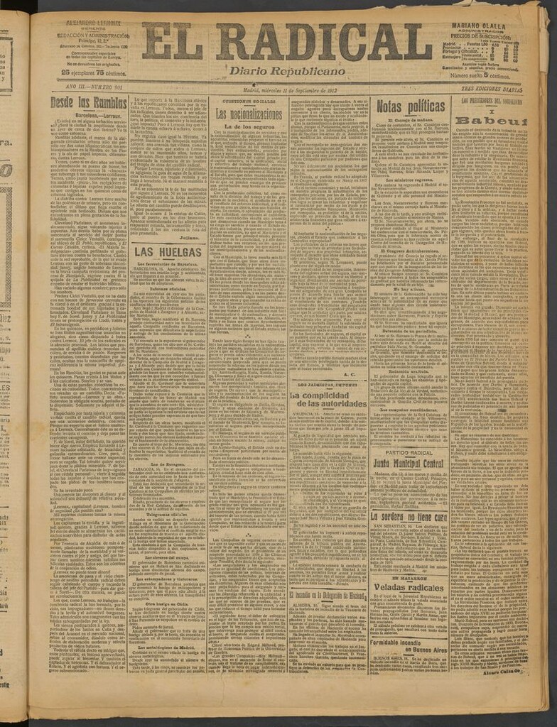 Miniatura de El Radical: diario republicano del 11 de septiembre de 1912