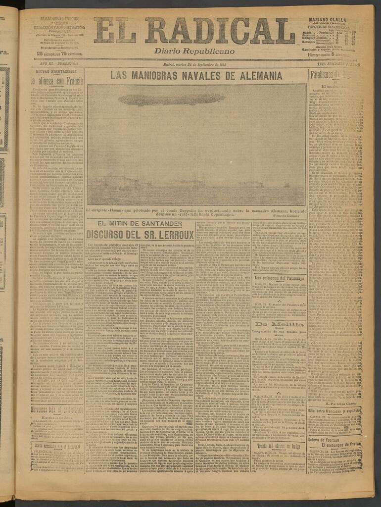 Miniatura de El Radical: diario republicano del 24 de septiembre de 1912