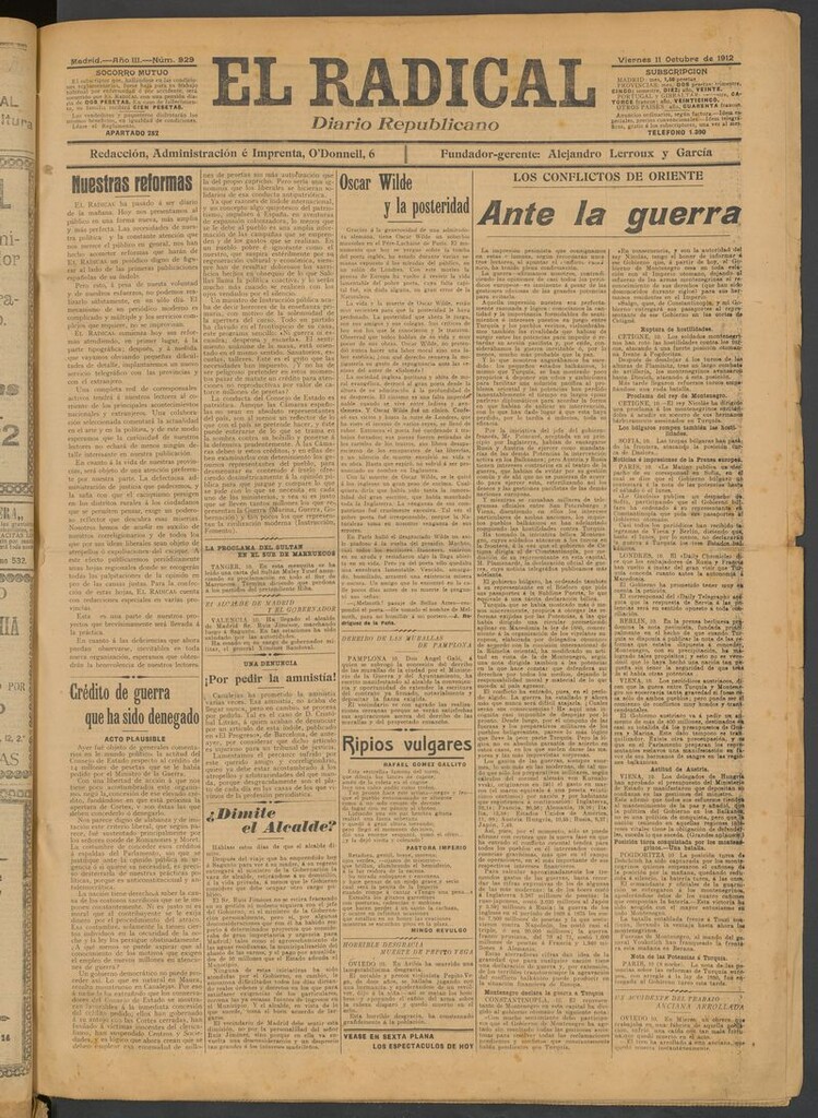 Miniatura de El Radical: diario republicano del 11 de octubre de 1912