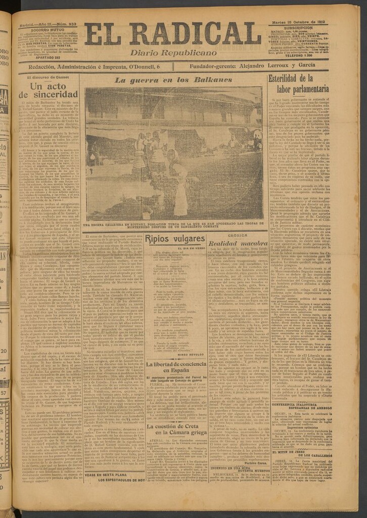 Miniatura de El Radical: diario republicano del 15 de octubre de 1912