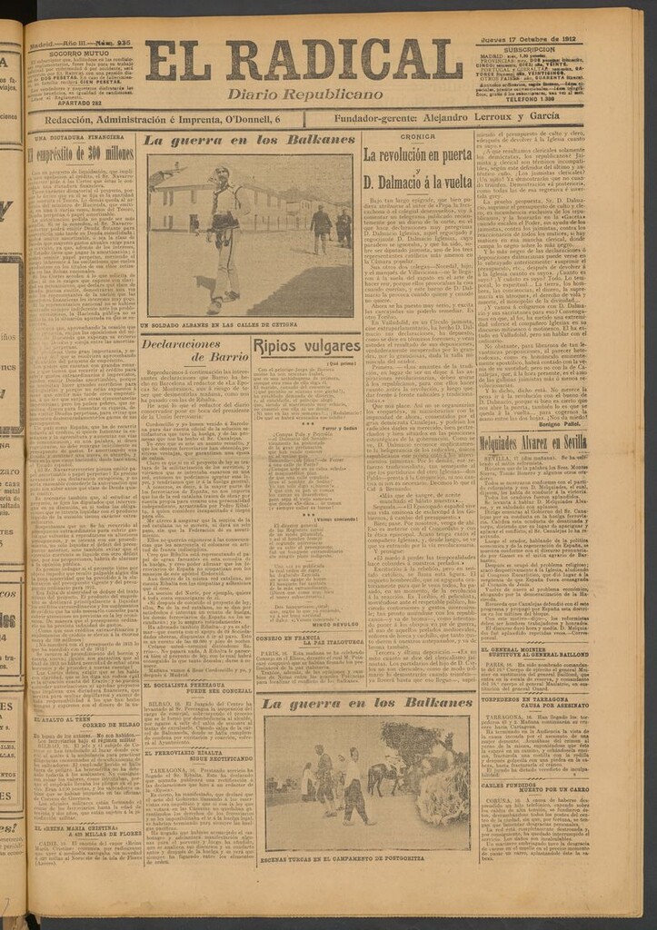 Miniatura de El Radical: diario republicano del 17 de octubre de 1912
