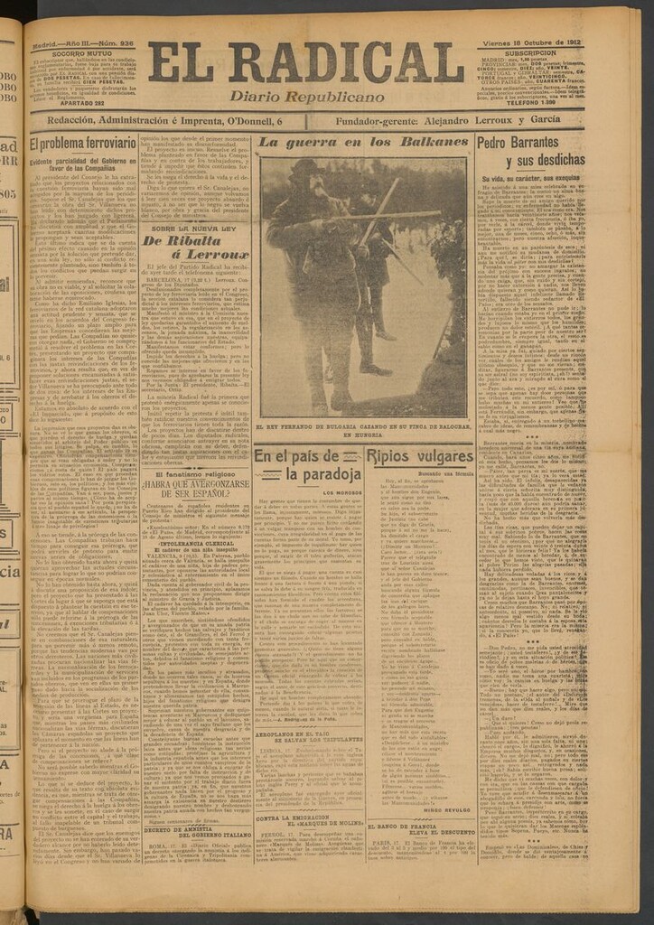 Miniatura de El Radical: diario republicano del 18 de octubre de 1912
