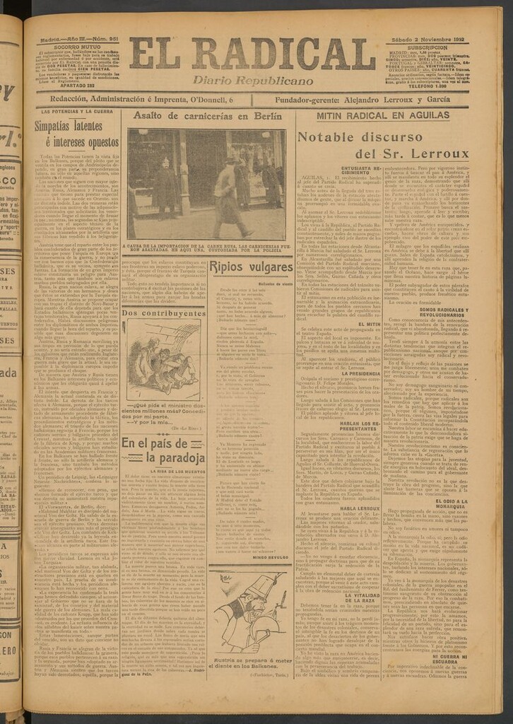 Miniatura de El Radical: diario republicano del 2 de noviembre de 1912
