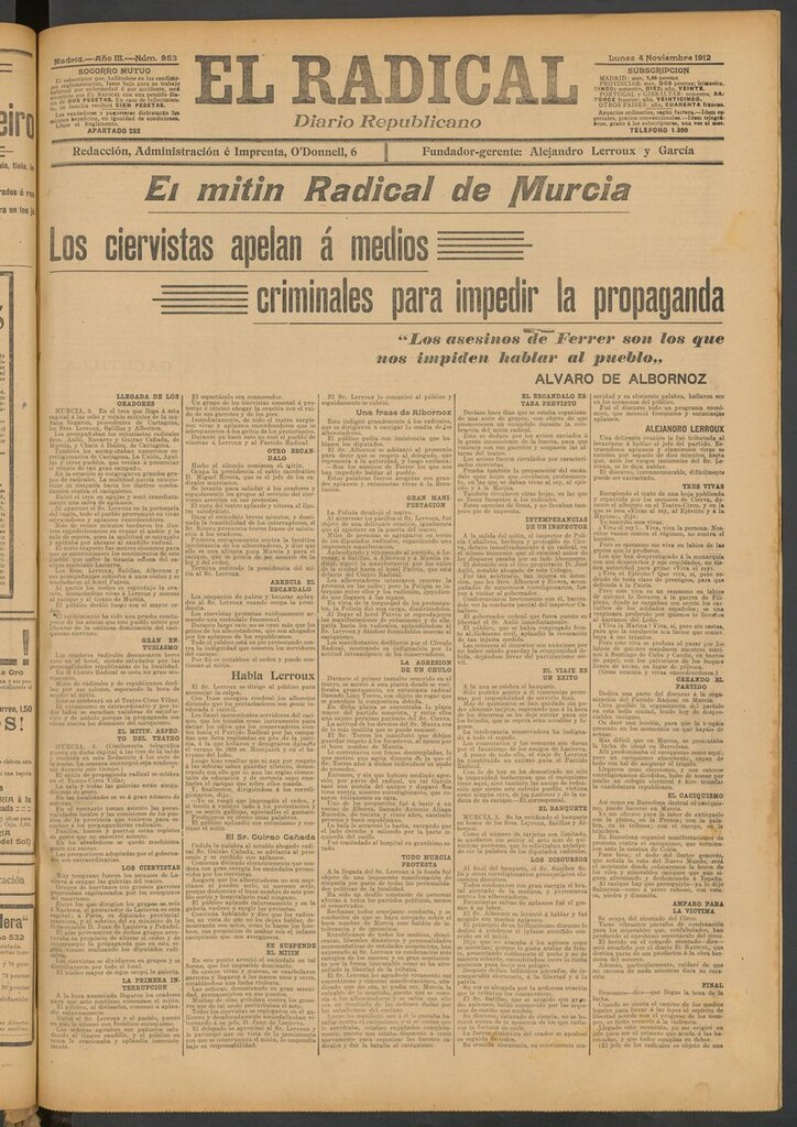 Miniatura de El Radical: diario republicano del 4 de noviembre de 1912