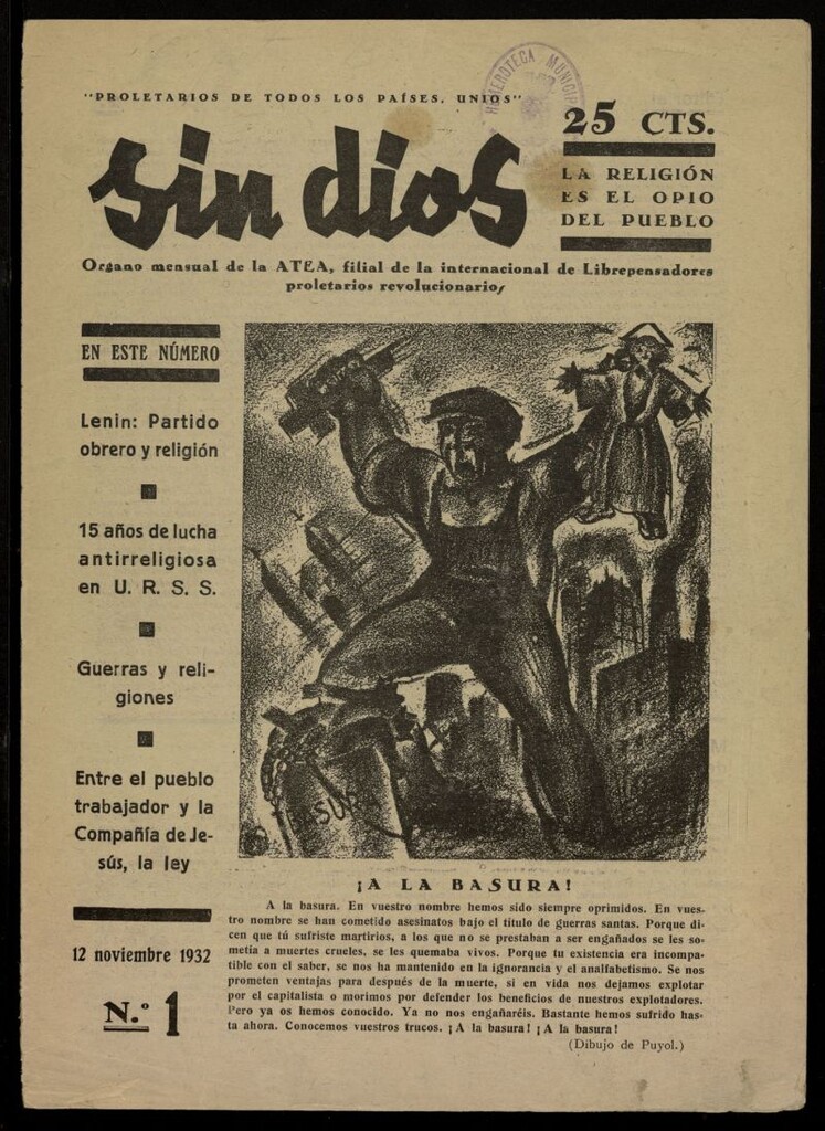Miniatura de Sin Dios: órgano mensual de la A.T.E.A., filial de la Internacional de librepensadores proletarios revolucionarios